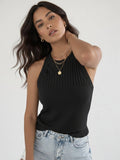 Black Halter Neck Textured Top | HT67 - view 1