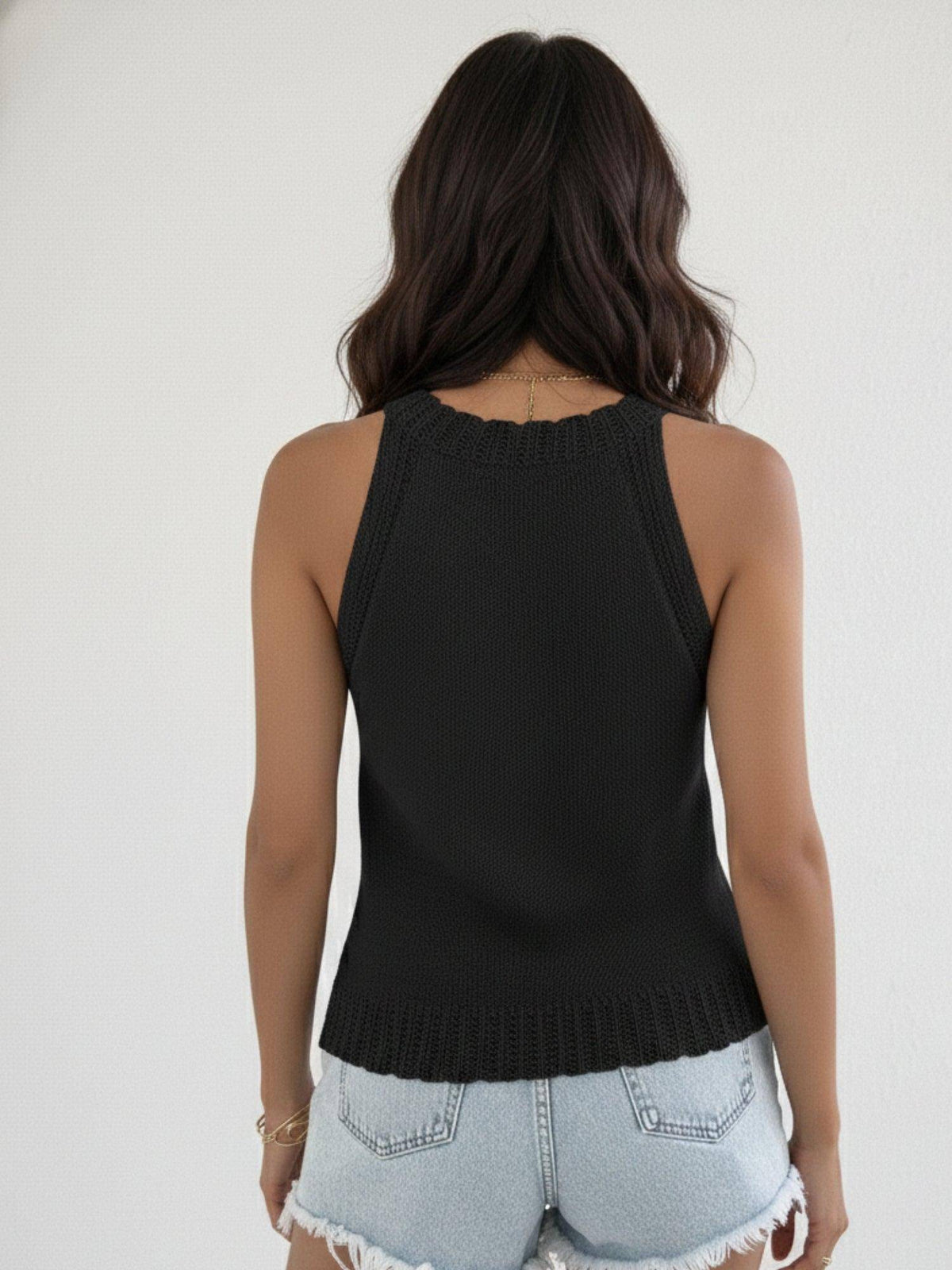 Black Halter Neck Textured Top | HT67 - view 4