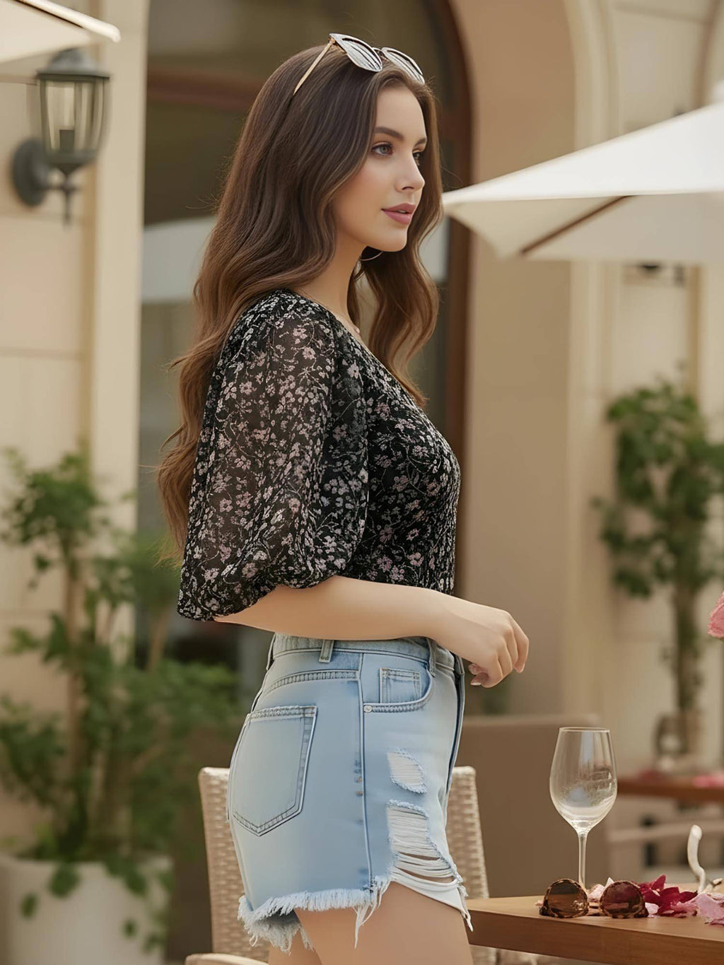 Black Floral Print Crop Top | CT61 - view 3