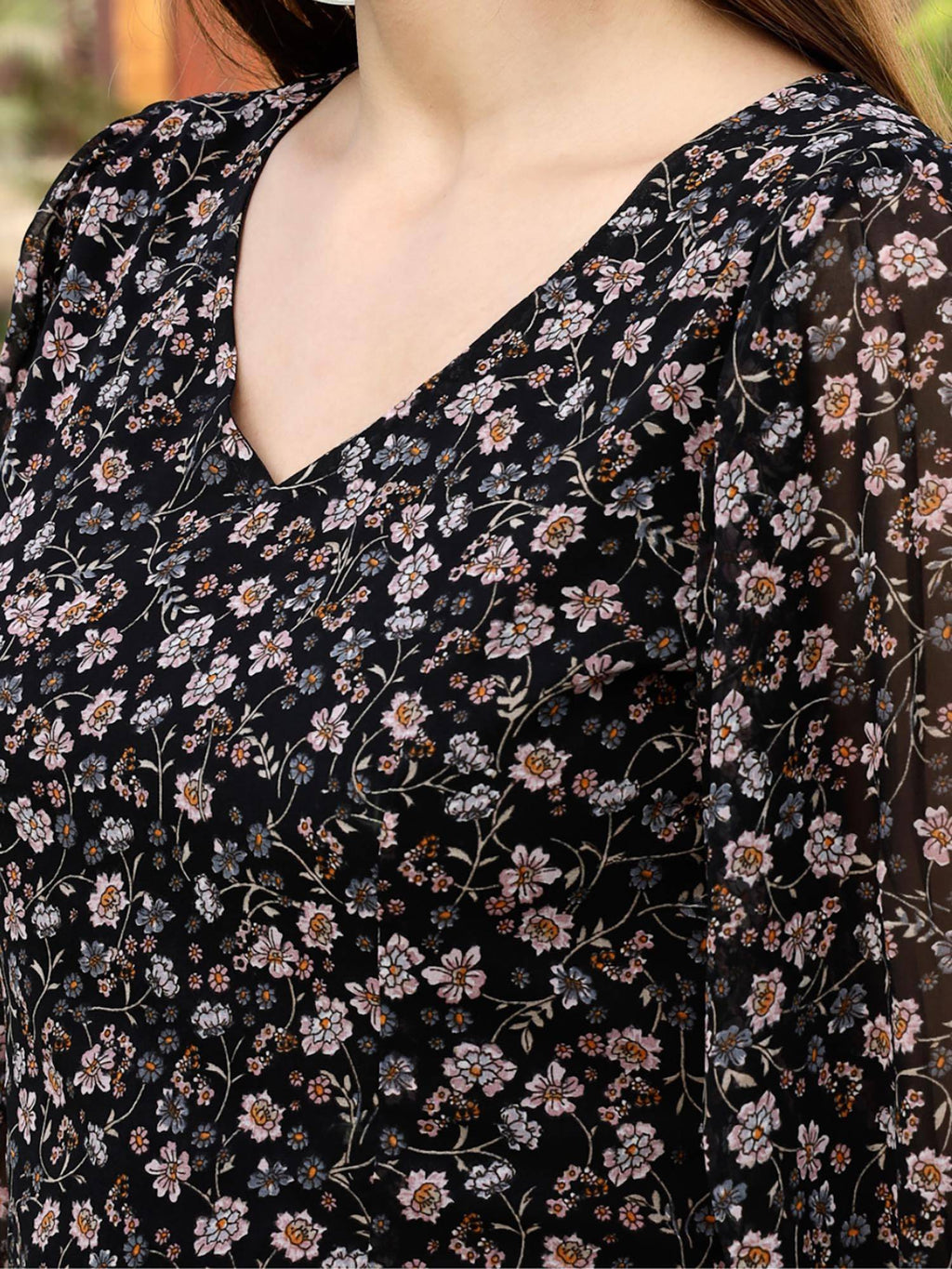 Black Floral Print Crop Top | CT61 - view 4