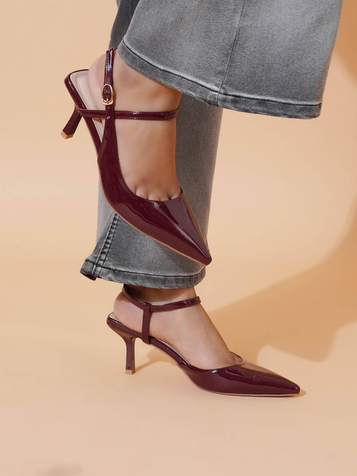 Women Pu Backstrap Fashion Party Burgundy Heels | H78 - view 1