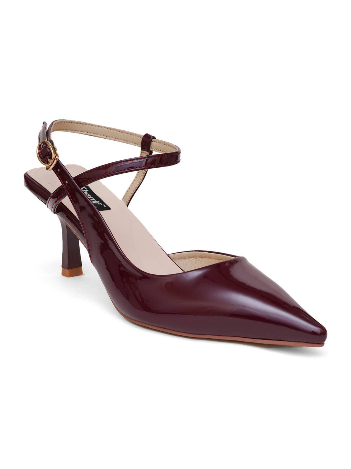 Women Pu Backstrap Fashion Party Burgundy Heels | H78 - view 2