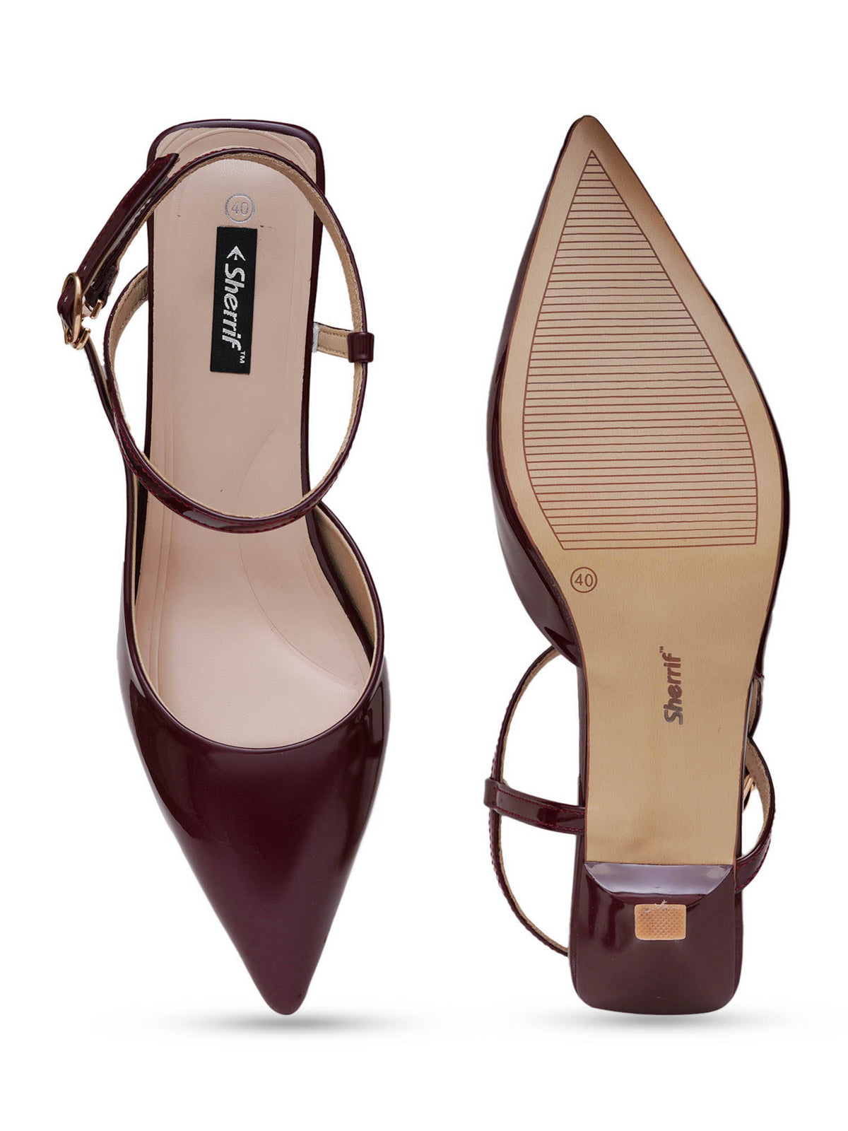 Women Pu Backstrap Fashion Party Burgundy Heels | H78 - view 4