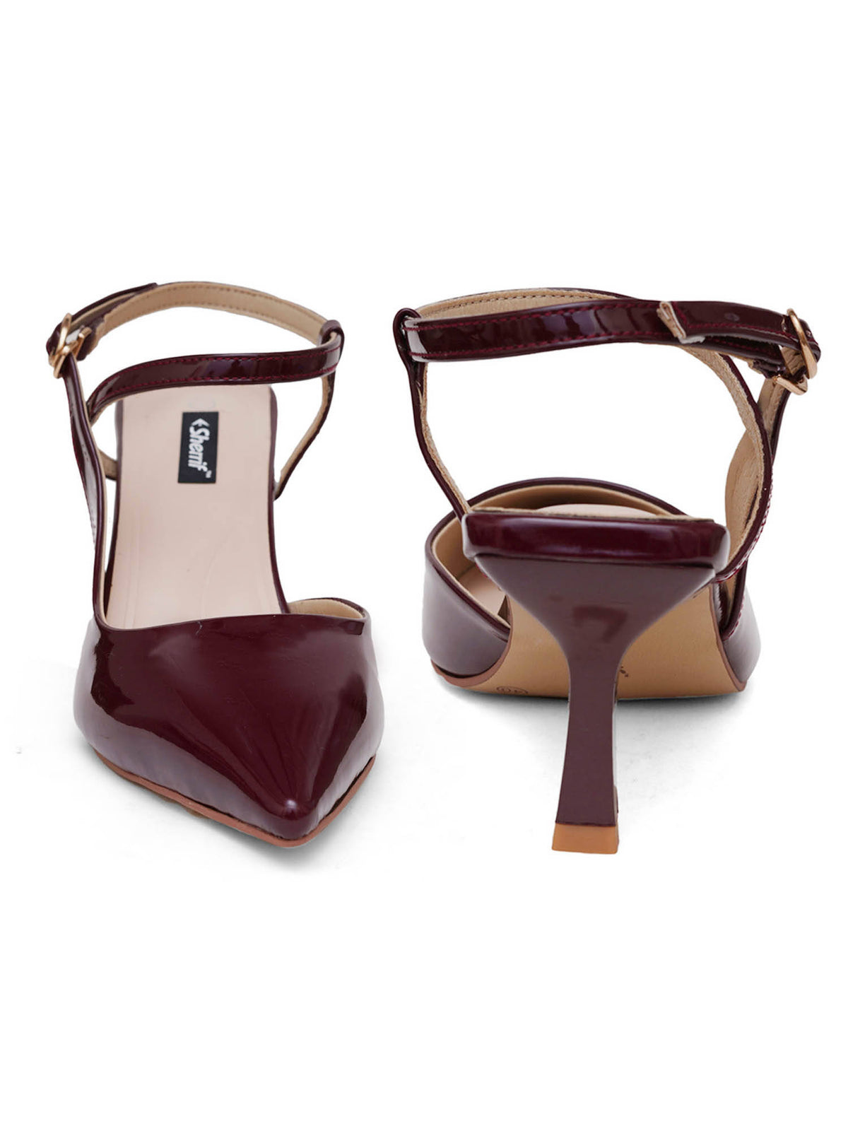 Women Pu Backstrap Fashion Party Burgundy Heels | H78 - view 5