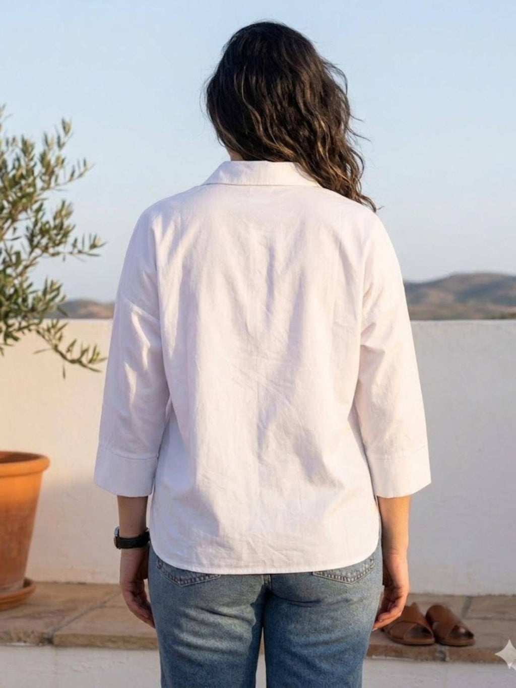 Printed Applique Cotton Shirt White | S67 - view 2
