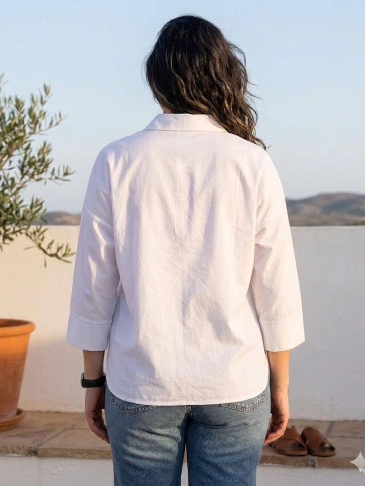 Printed Applique Cotton Shirt White | S67 - view 2