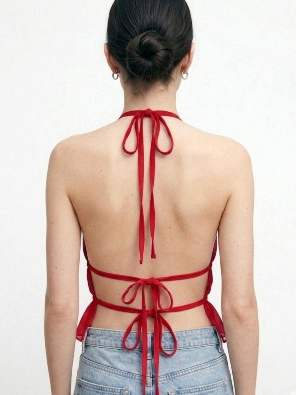 Red Halter Neck Back Tie-Up Top | HT67 - view 2