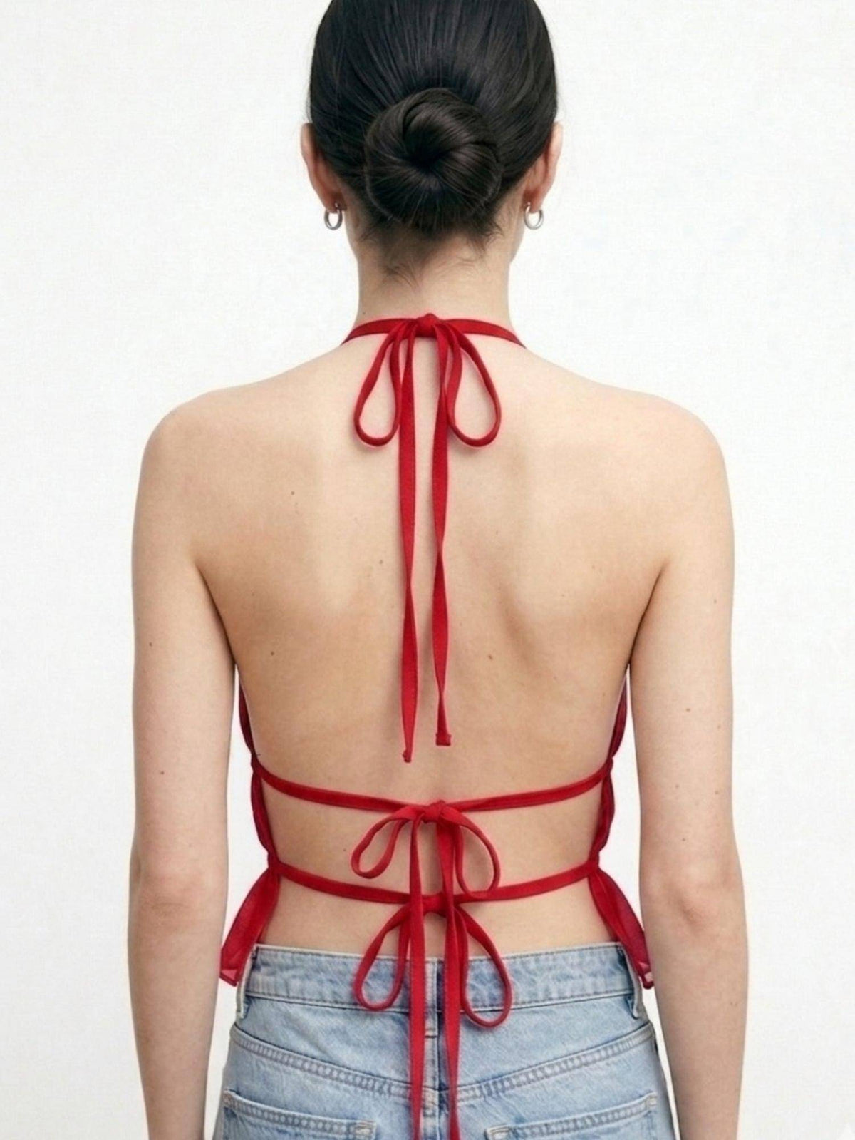 Red Halter Neck Back Tie-Up Top | HT67 - view 2