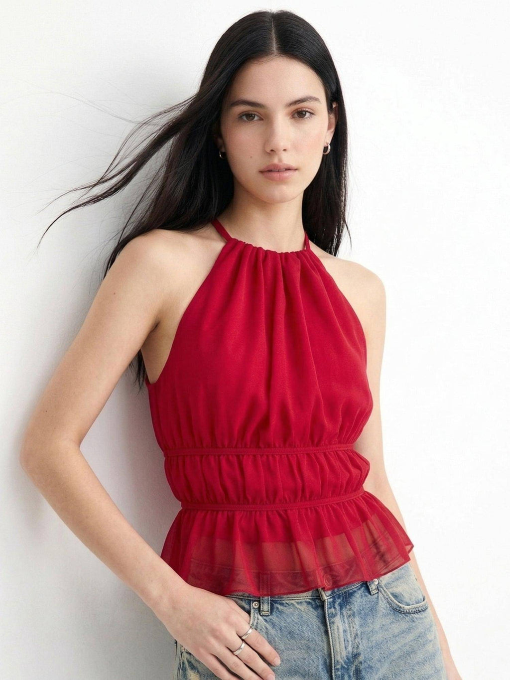 Red Halter Neck Back Tie-Up Top | HT67 - view 3
