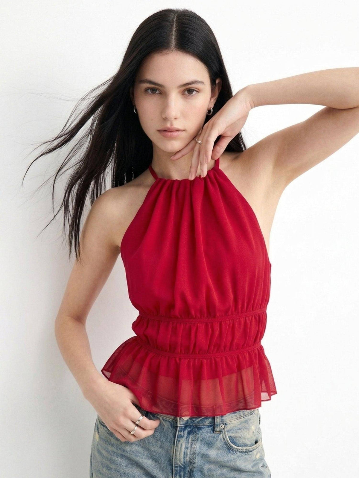 Red Halter Neck Back Tie-Up Top | HT67 - view 4