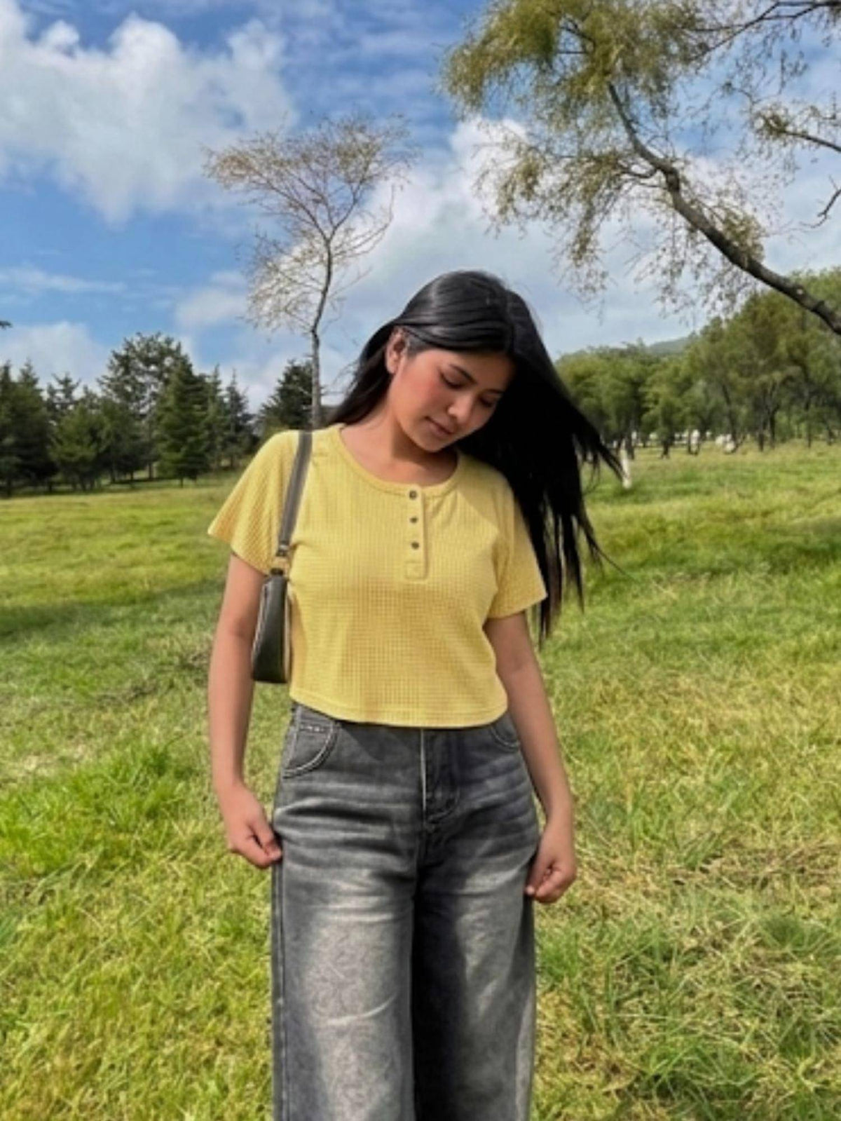 Women Yellow Short Sleeves Crop Top | CT61 - view 1