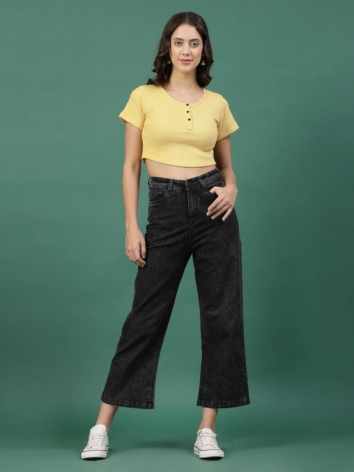 Women Yellow Short Sleeves Crop Top | CT61 - view 5