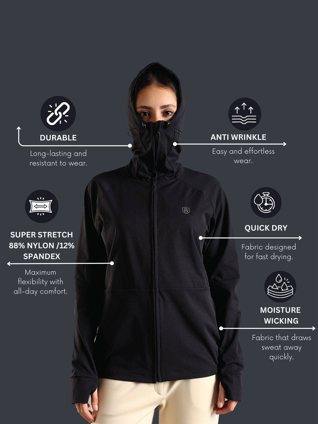Women Hooded All Weather Jacket - Black | JK12 - view 6