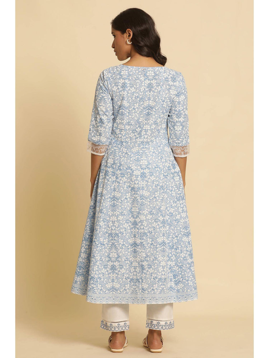 Light Blue Floral Printed Flared Kurta | KDG - view 4