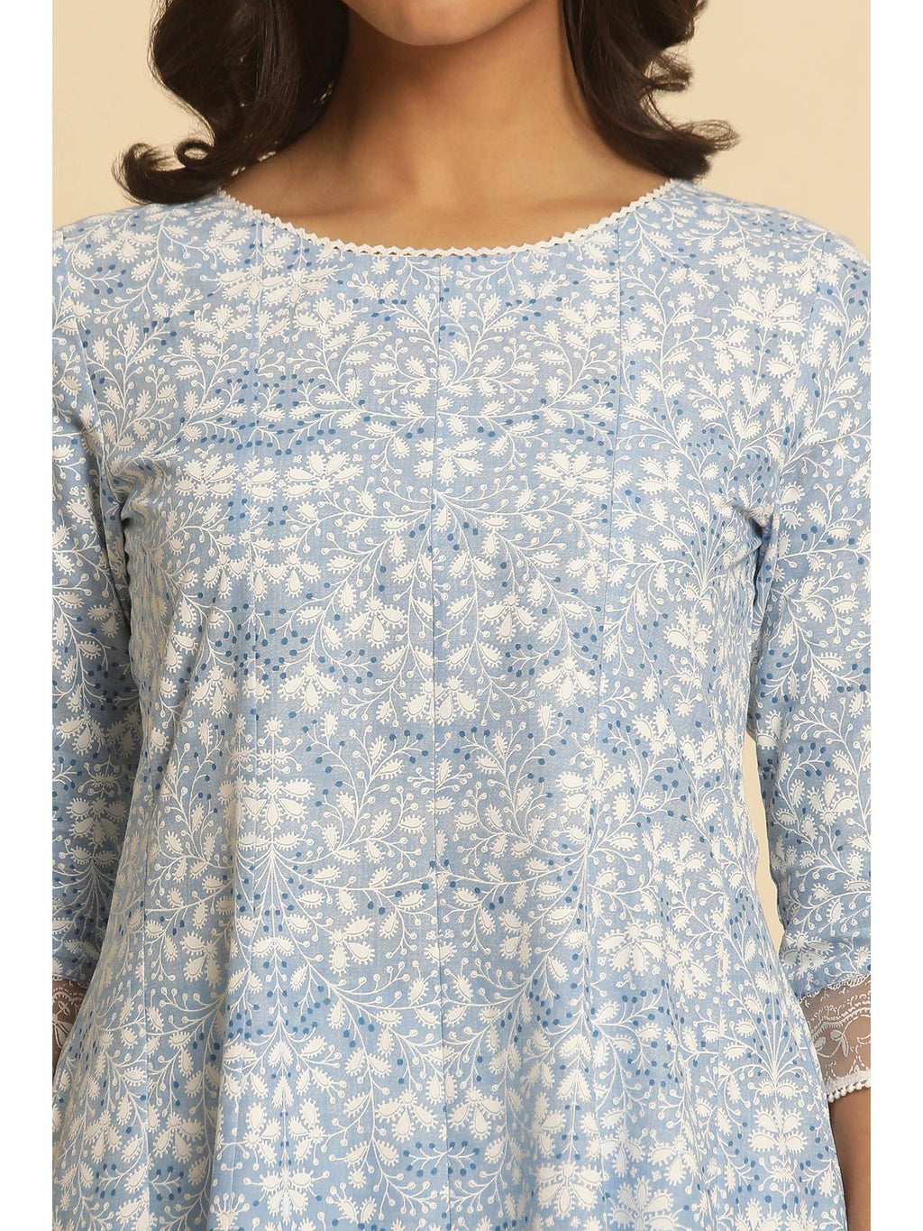 Light Blue Floral Printed Flared Kurta | KDG - view 6
