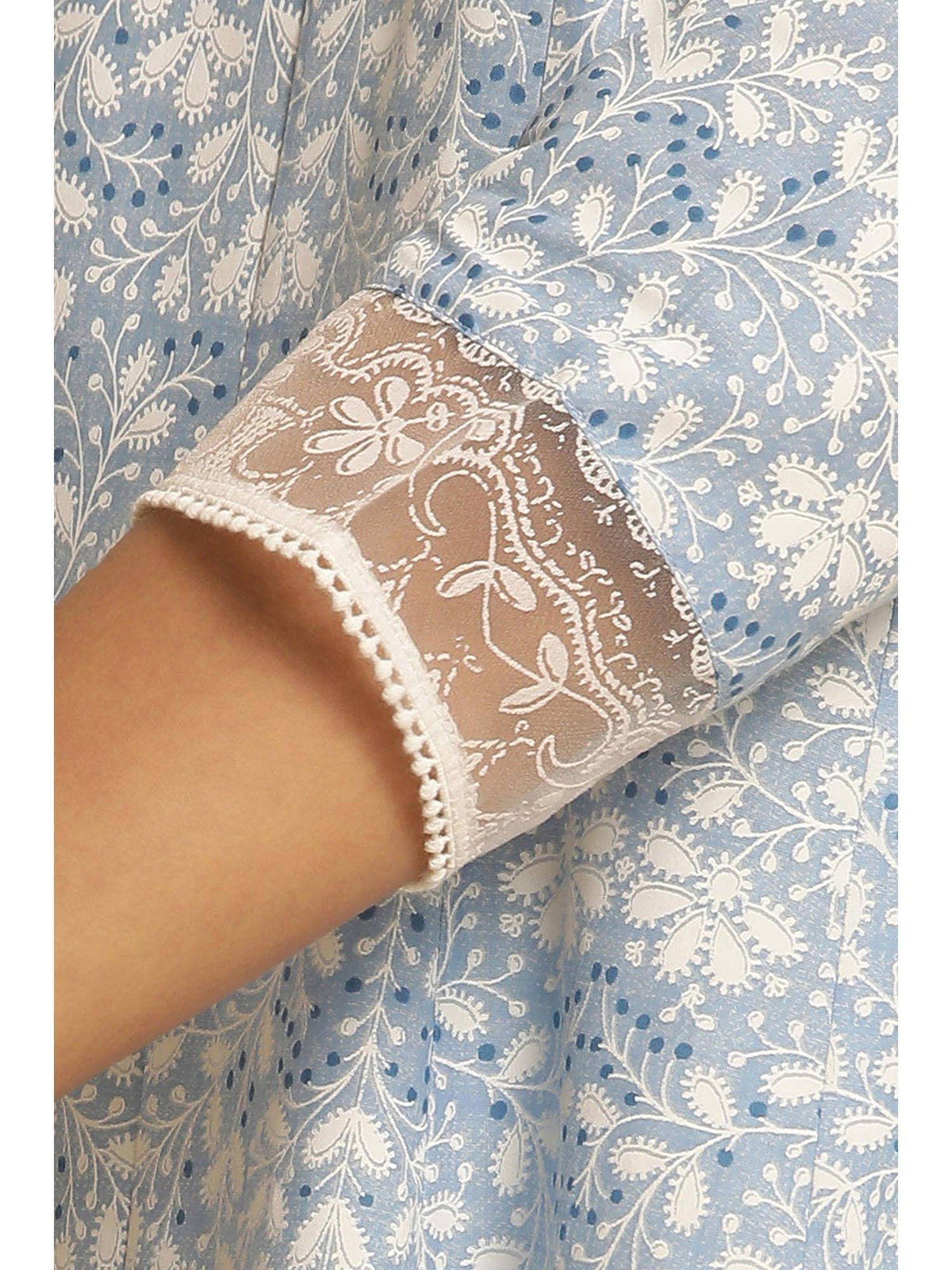 Light Blue Floral Printed Flared Kurta | KDG - view 7