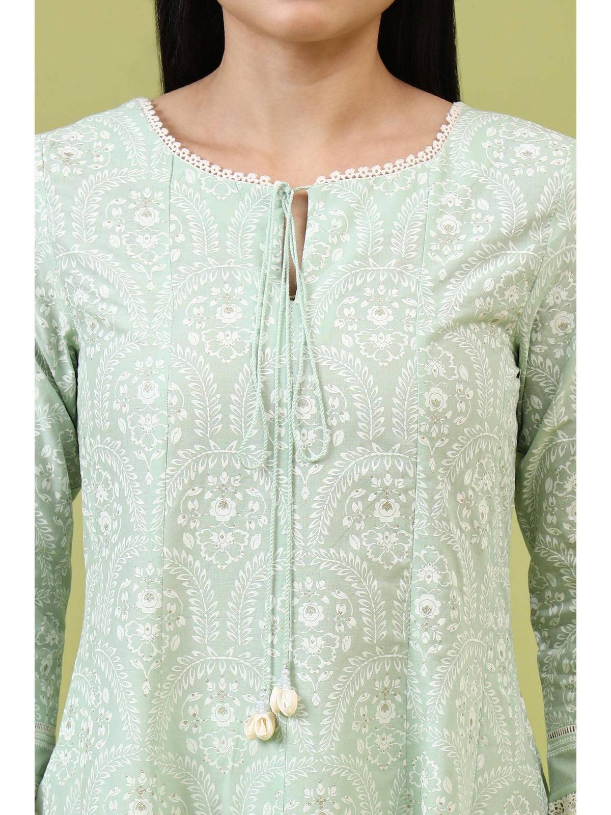 Mint Green Floral Printed Pure Cotton Anarkali Kurta | FY93 - view 3