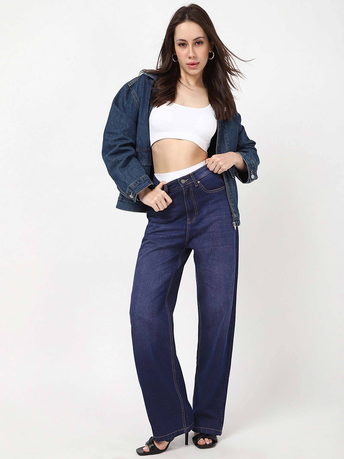 Women's Dark Blue Washed Baggy Straight Fit Jeans | BG78 - view 4