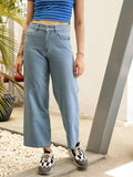 Blue Solid Plain Wide Fit Jeans | BG78 - view 1