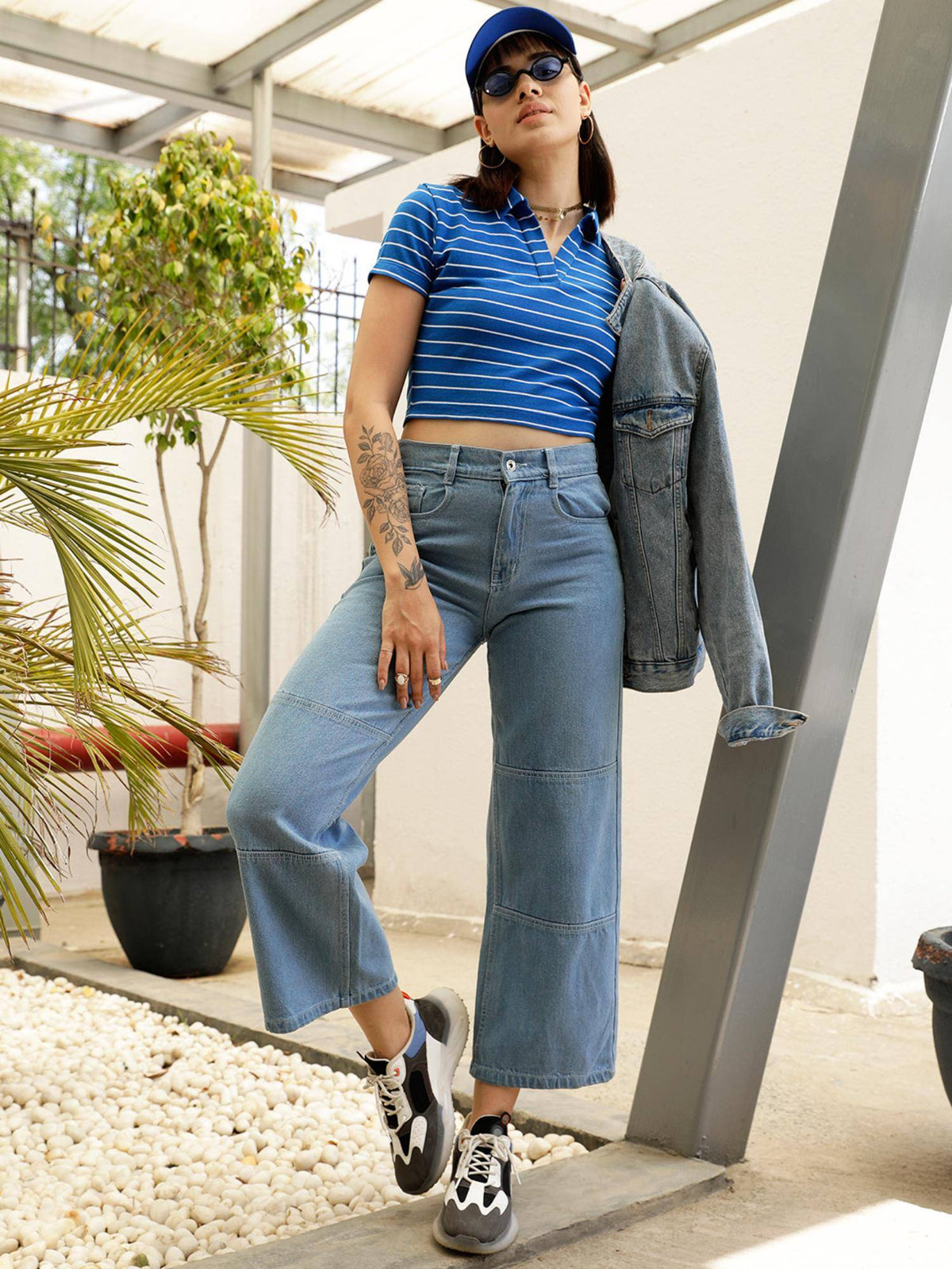 Blue Solid Plain Wide Fit Jeans | BG78 - view 3