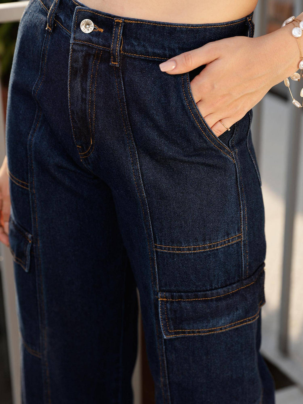 Blue Solid Plain Straight Fit Jeans | ST23 - view 4