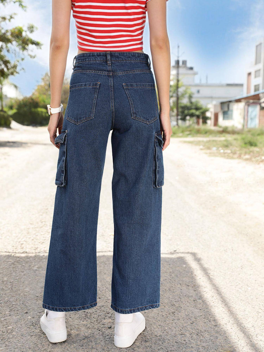 Navy Blue Solid Plain Straight Fit Jeans | ST23 - view 5