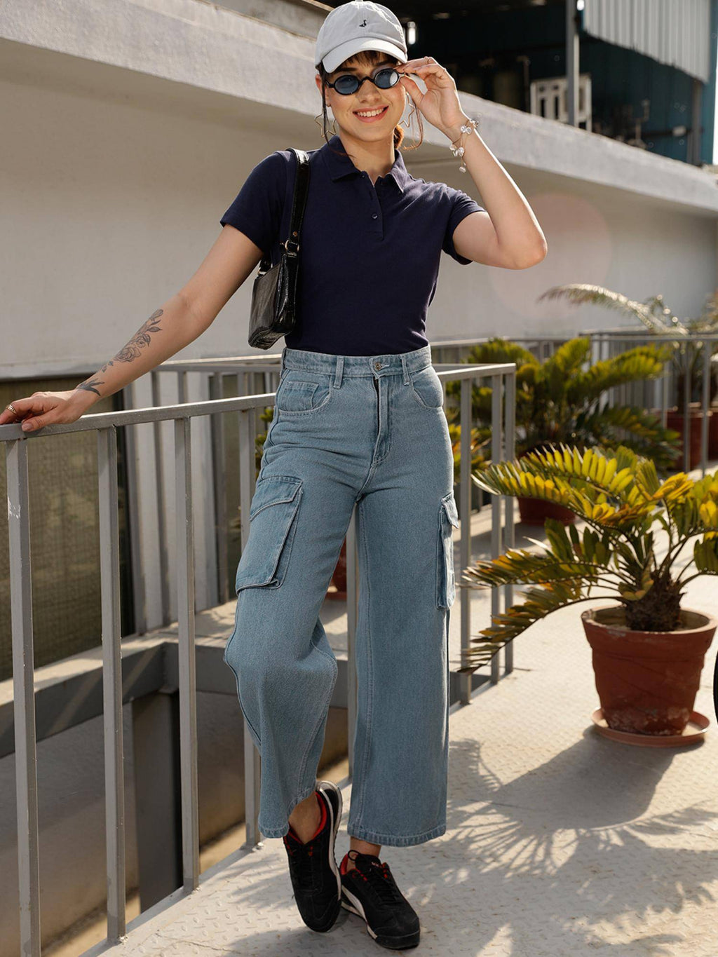 Blue Solid Plain Straight Fit Jeans | ST23 - view 2