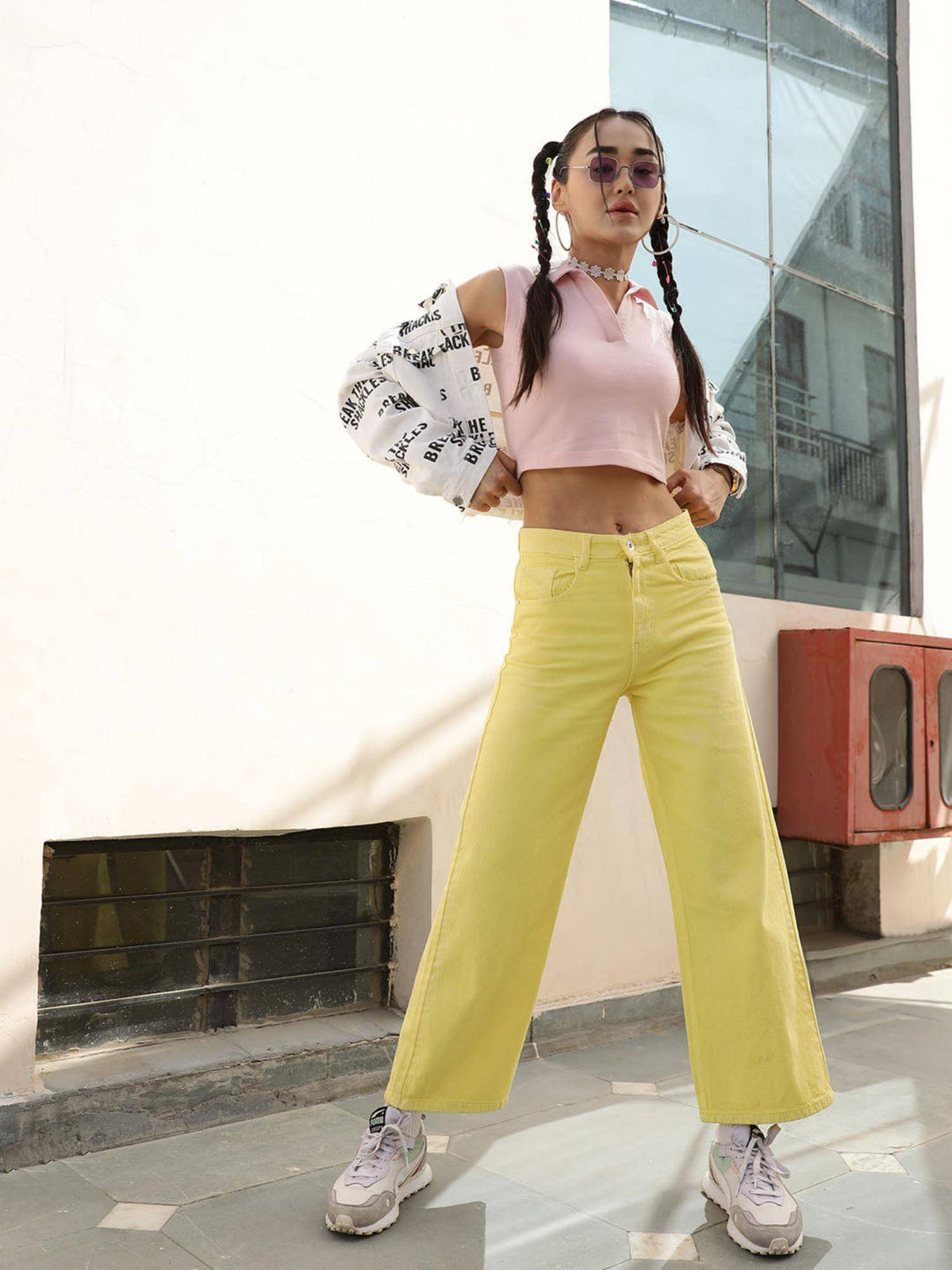 Yellow Solid Plain Straight Fit Jeans | ST23 - view 2