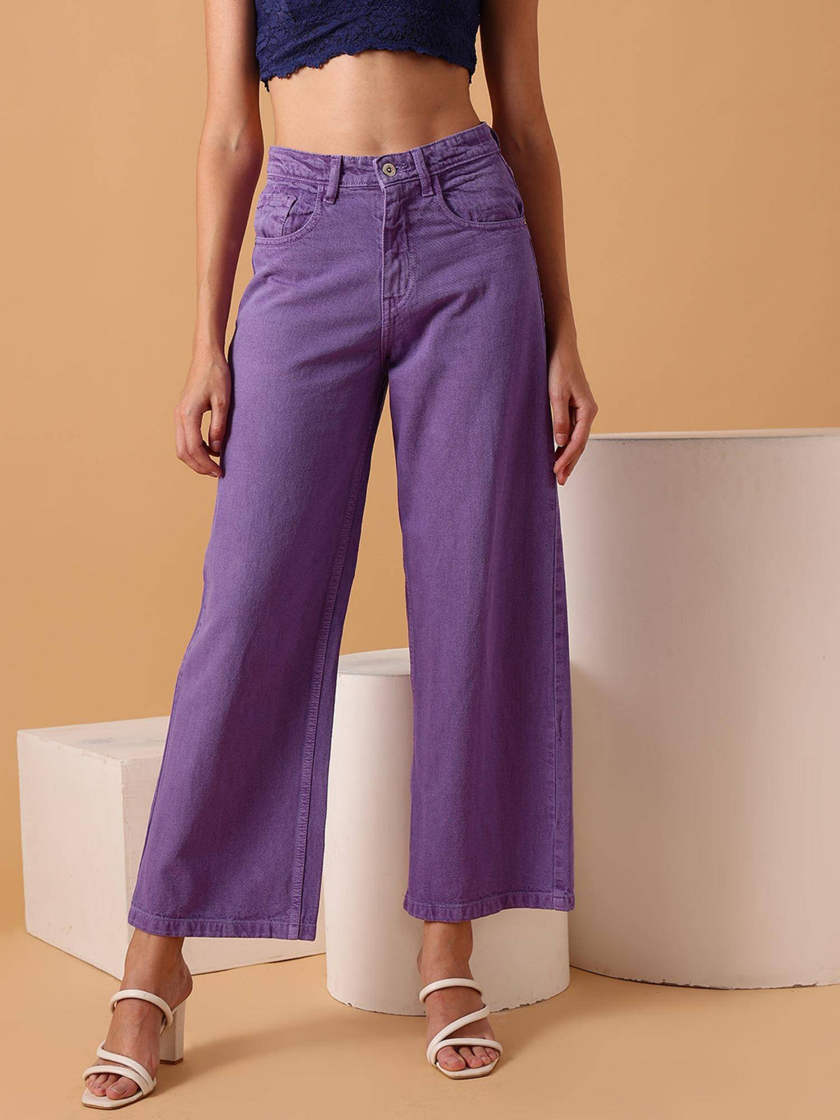 Lavender Solid Plain Straight Fit Jeans | ST23 - view 1