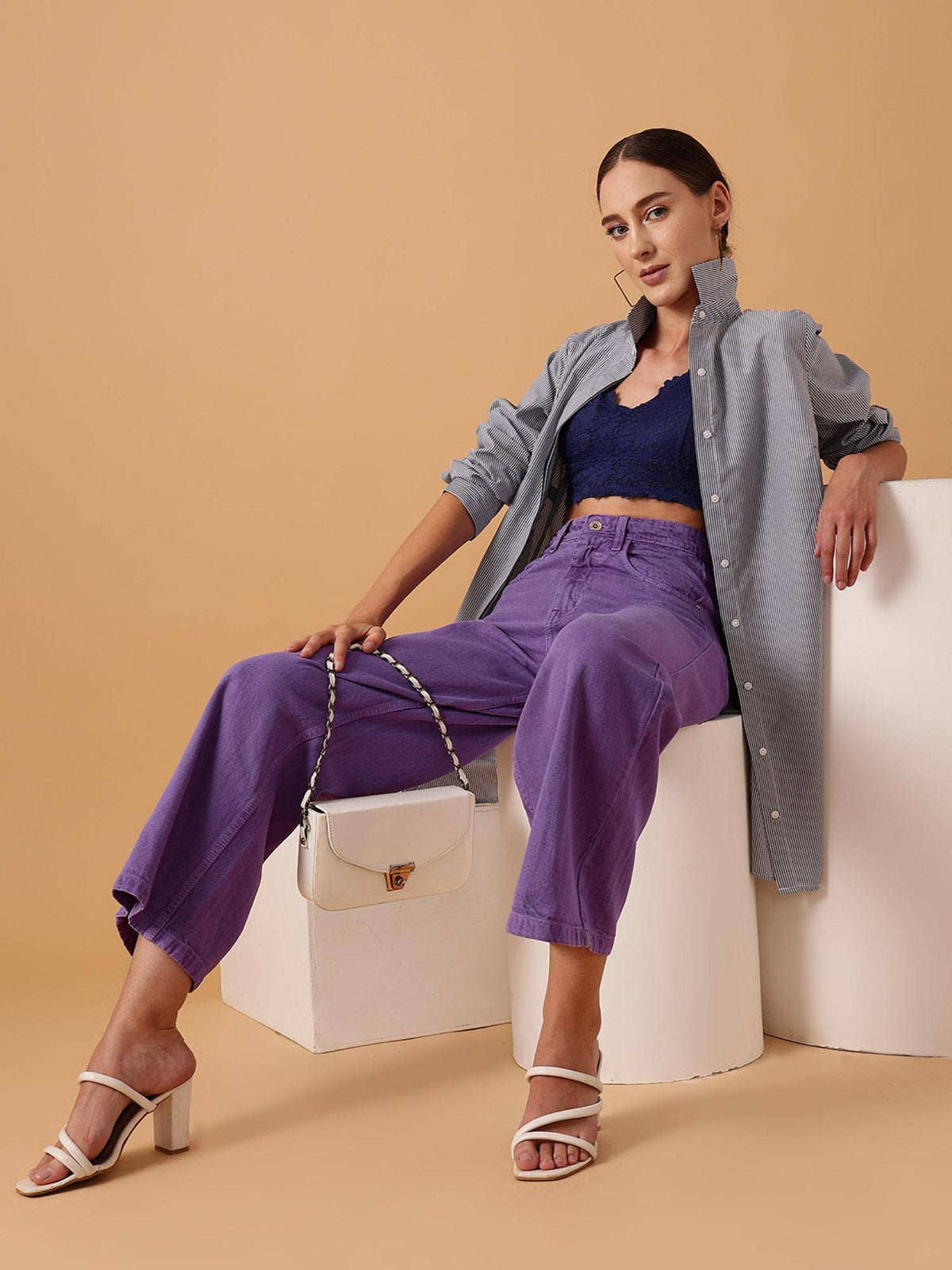 Lavender Solid Plain Straight Fit Jeans | ST23 - view 2
