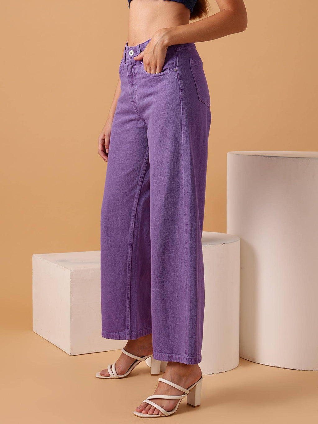 Lavender Solid Plain Straight Fit Jeans | ST23 - view 3