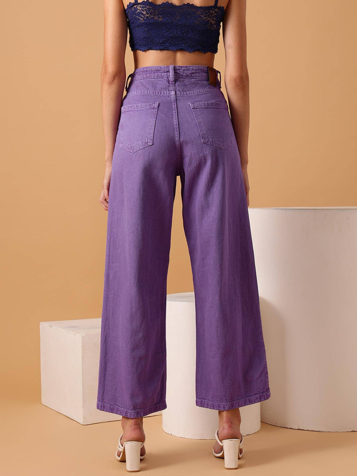 Lavender Solid Plain Straight Fit Jeans | ST23 - view 5