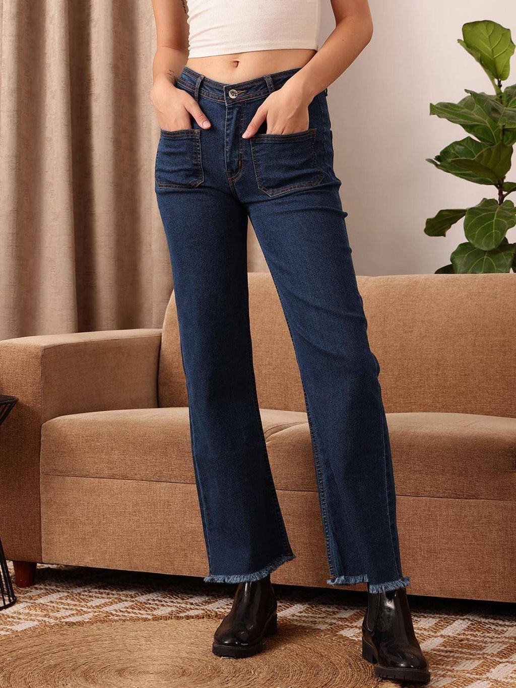 Blue Solid Plain Slim Fit Jeans | BG78 - view 1