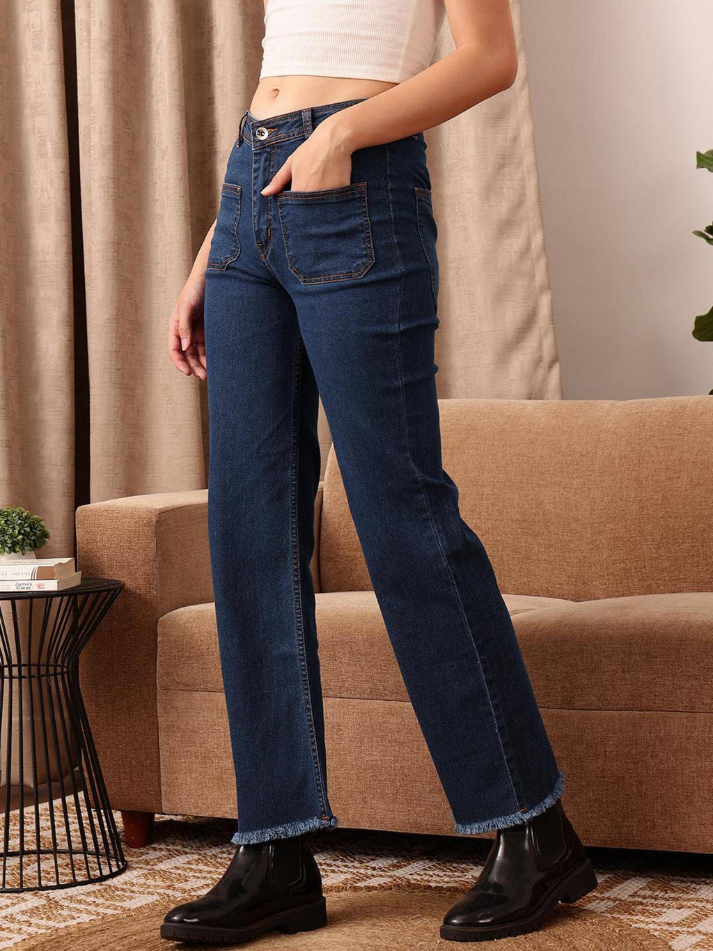 Blue Solid Plain Slim Fit Jeans | BG78 - view 3