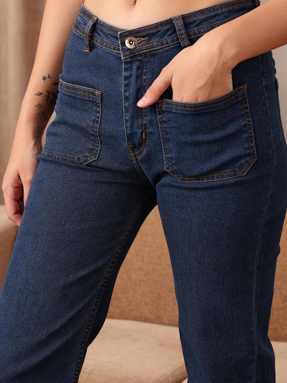 Blue Solid Plain Slim Fit Jeans | BG78 - view 4