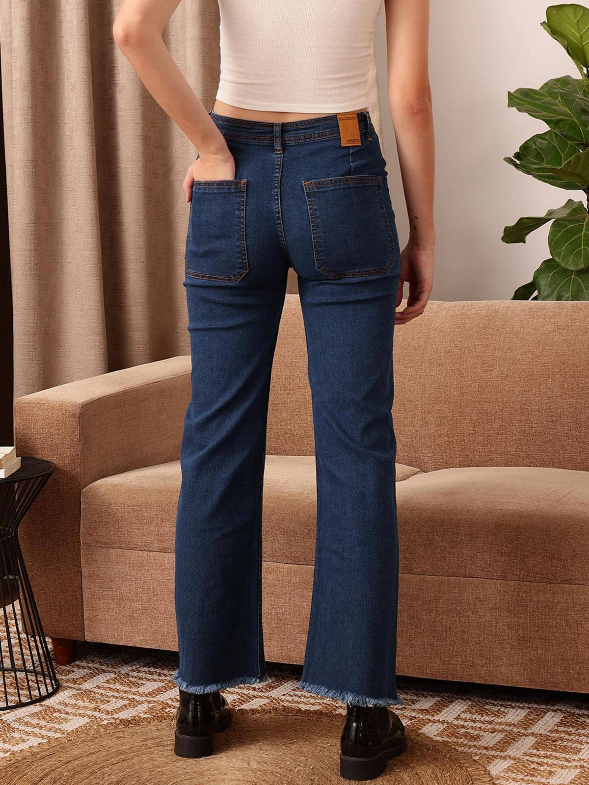 Blue Solid Plain Slim Fit Jeans | BG78 - view 5