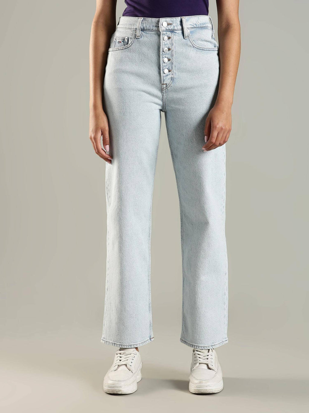 Blue Solid Plain Straight Fit Jeans | ST23 - view 1