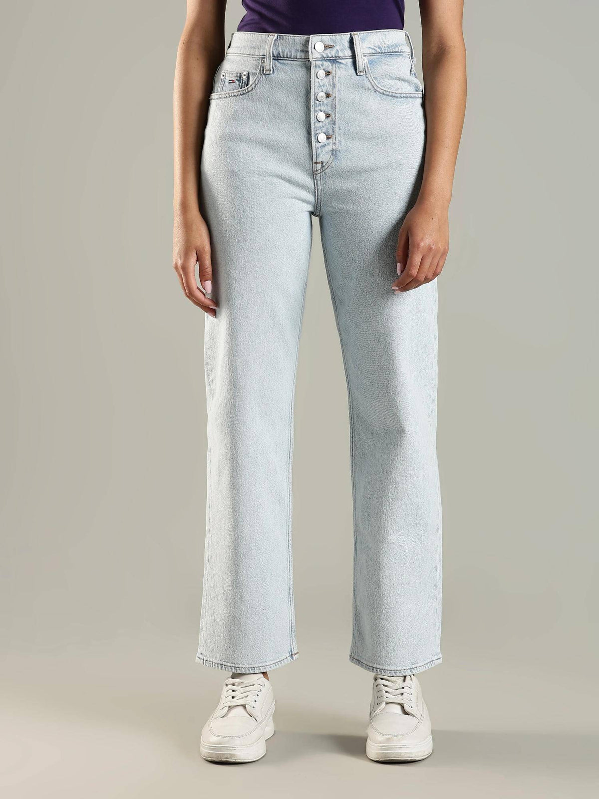 Blue Solid Plain Straight Fit Jeans | ST23 - view 1
