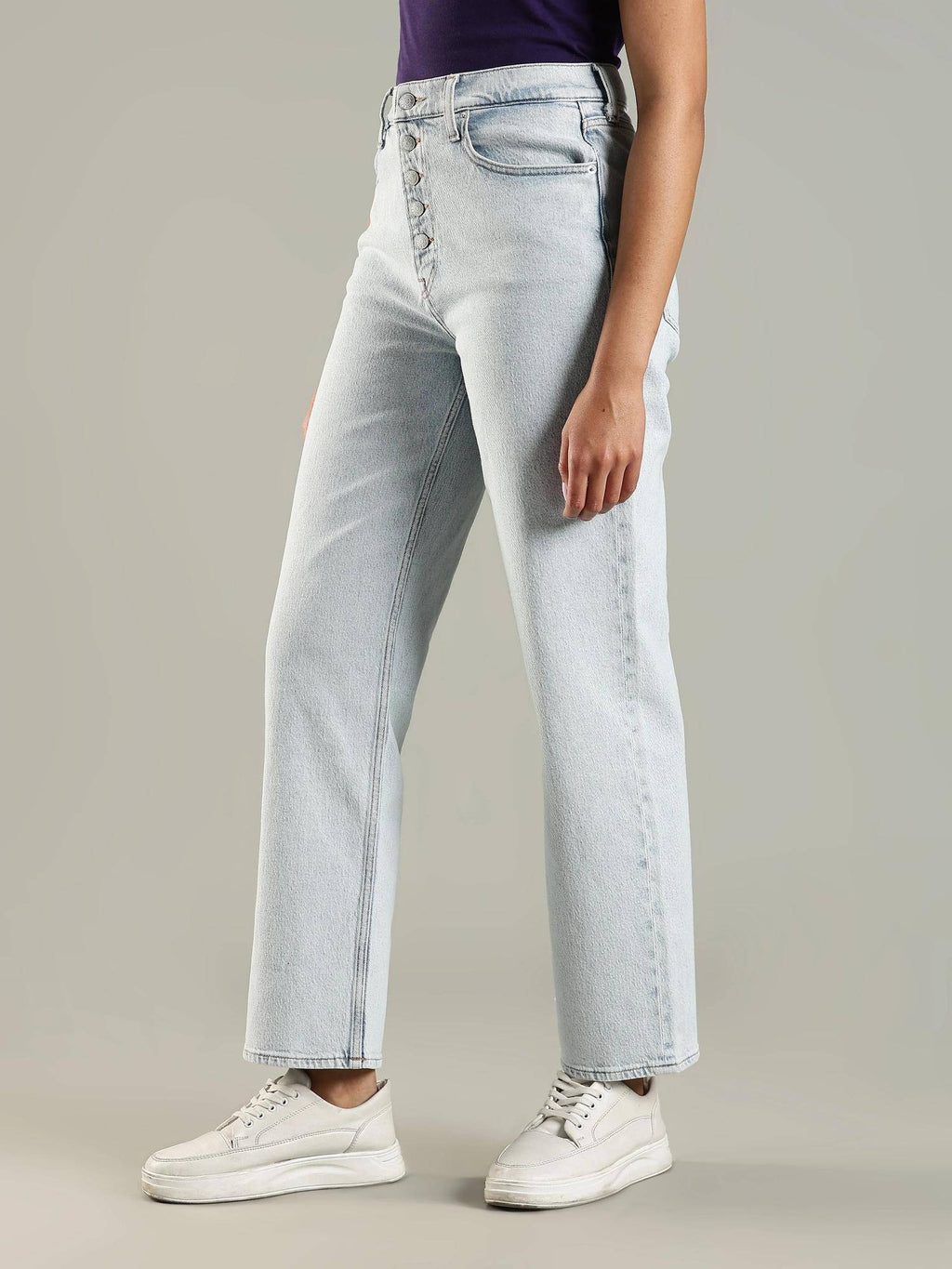 Blue Solid Plain Straight Fit Jeans | ST23 - view 2