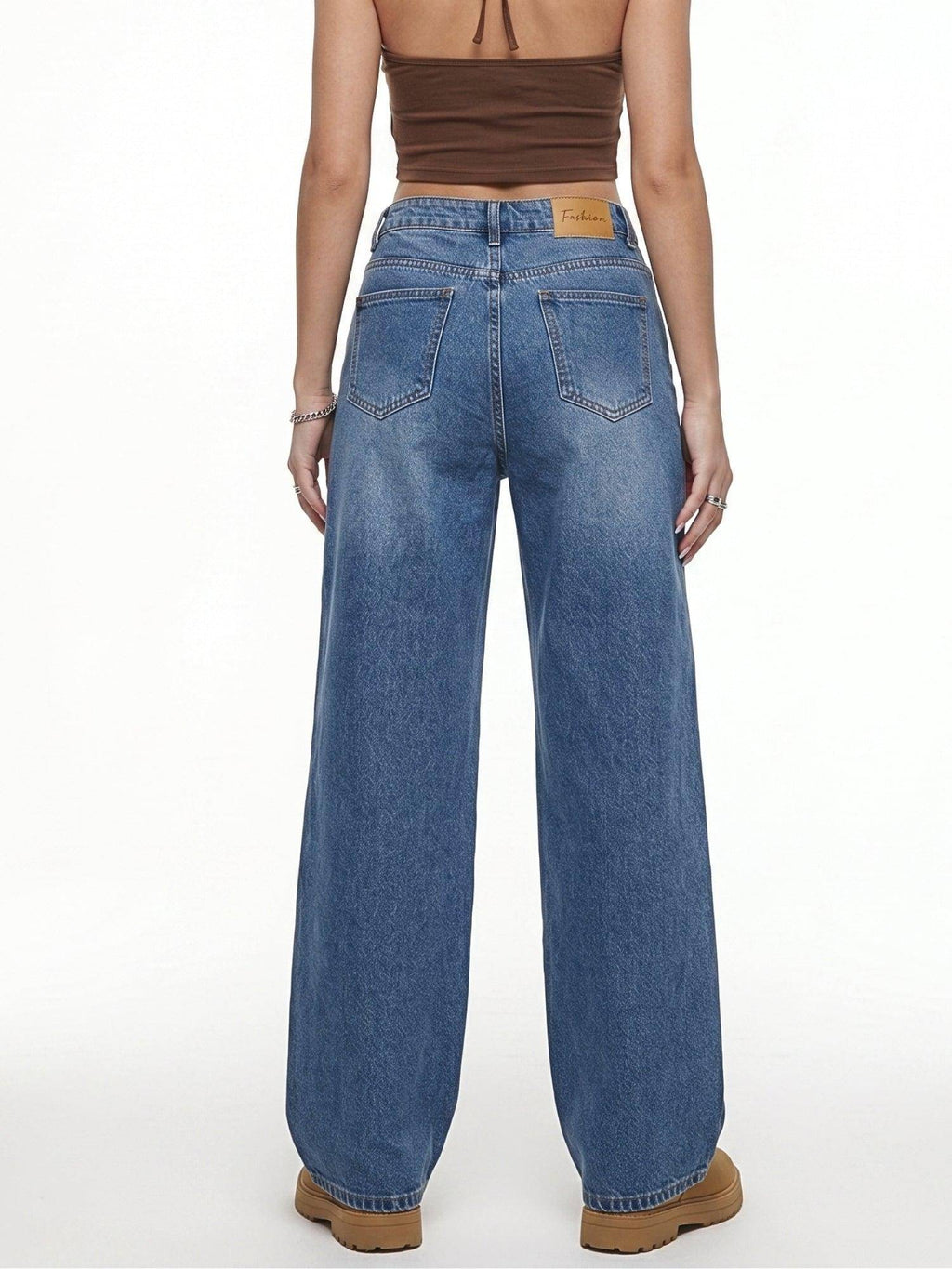 Blue Solid Plain Wide Fit Jeans | WL90 - view 4