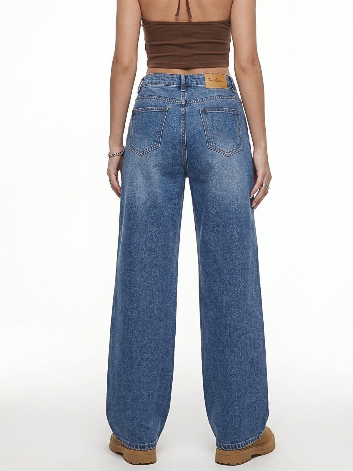 Blue Solid Plain Wide Fit Jeans | WL90 - view 4