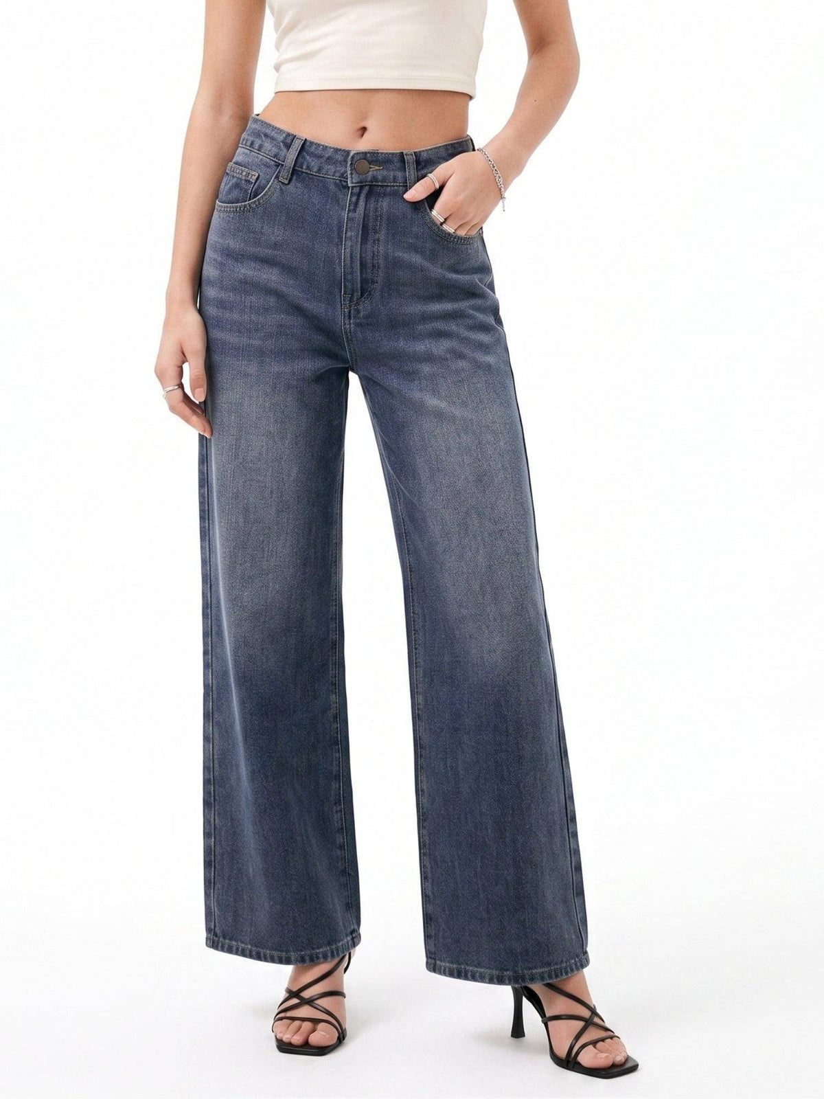 Navy Blue Solid Plain Regular Fit Jeans | ST23 - view 1