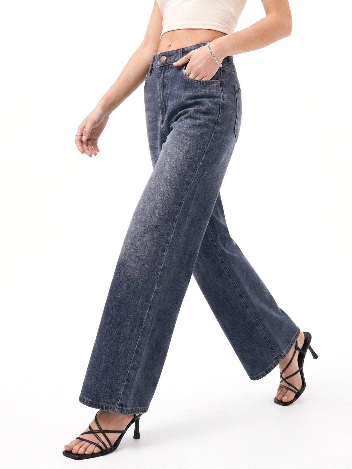 Navy Blue Solid Plain Regular Fit Jeans | ST23 - view 2