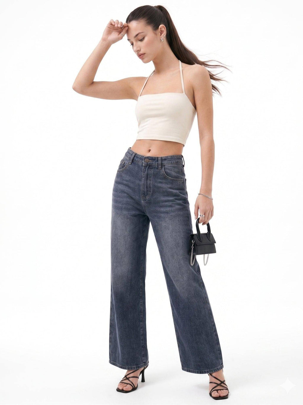 Navy Blue Solid Plain Regular Fit Jeans | ST23 - view 3