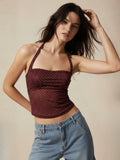 Brown Halter Neck Fitted Top | CT61 - view 1