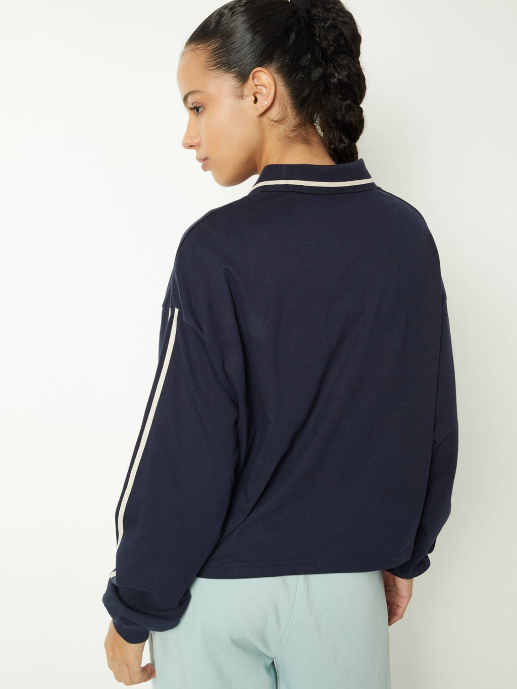 Women Navy Blue Typography Boxy Fit Polo T-shirt | PW43 - view 2