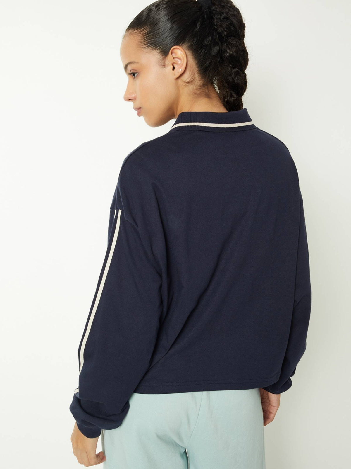 Women Navy Blue Typography Boxy Fit Polo T-shirt | PW43 - view 2