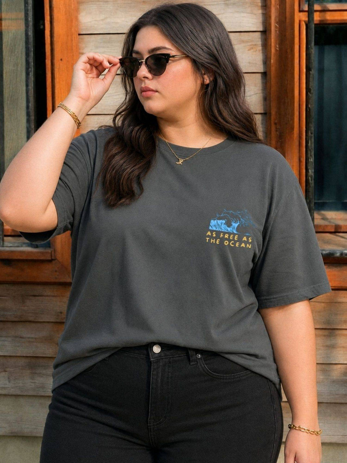 Women Plus Size Navy Cotton Round Neck Casual T-Shirt | TS56 - view 6