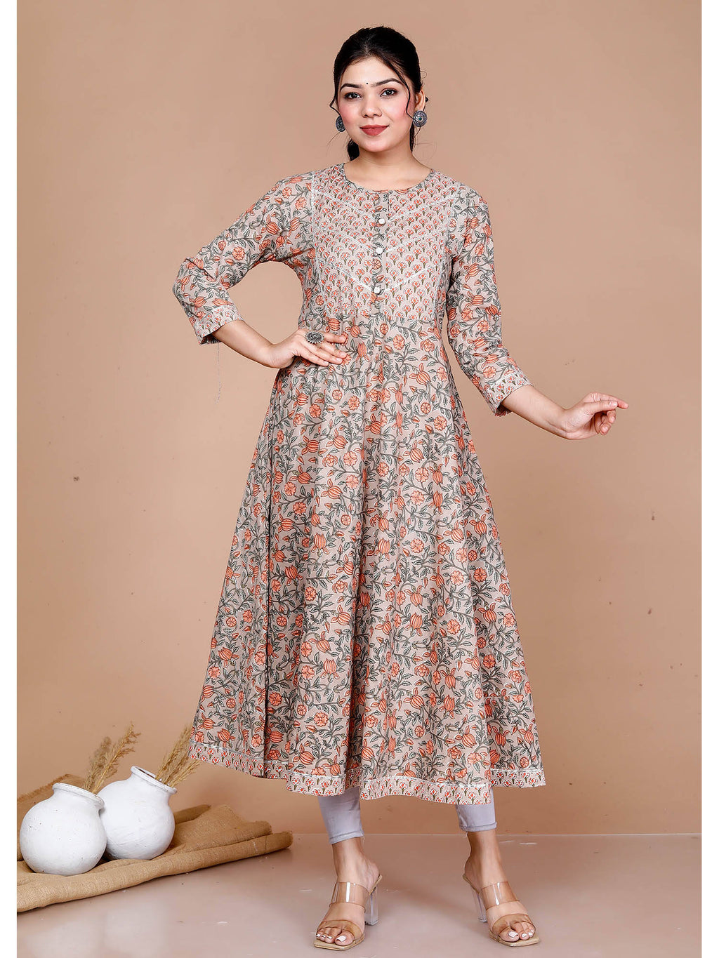 Cotton Floral Printed Anarkali Kurta for Women | U3S - view 1