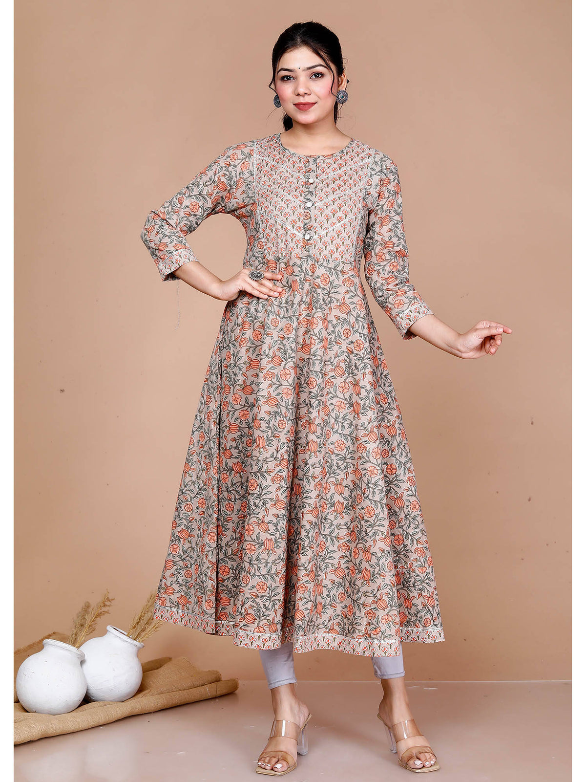 Cotton Floral Printed Anarkali Kurta for Women | U3S - view 1